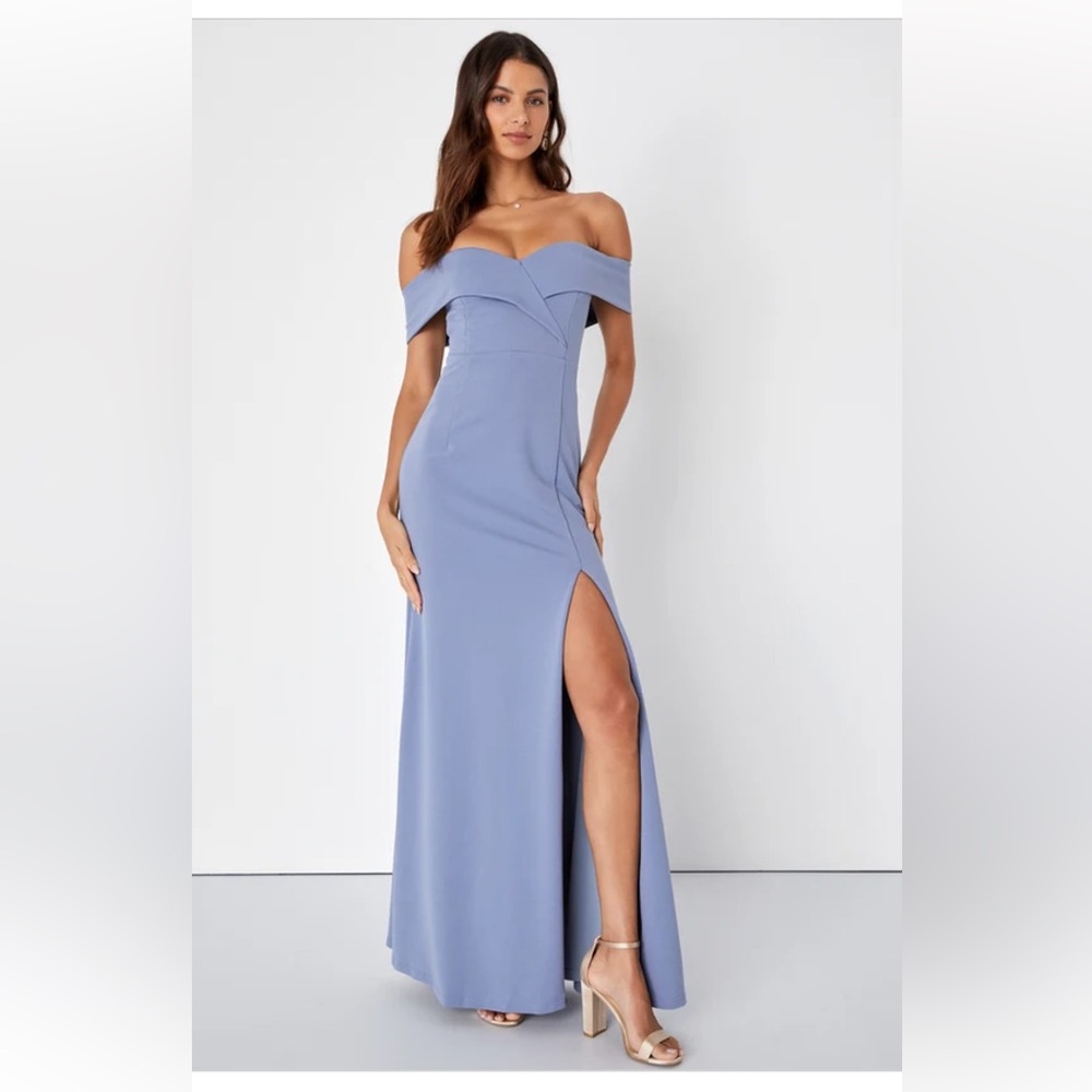 Lulu's Blue grey Off-Shoulder Gown